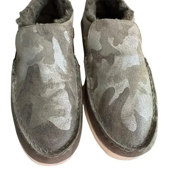 Sperry Womens Moc Sider Olive Faux Fur Lined Slip On Shoe Size 7.5 Camo Style - Picture 4 of 9